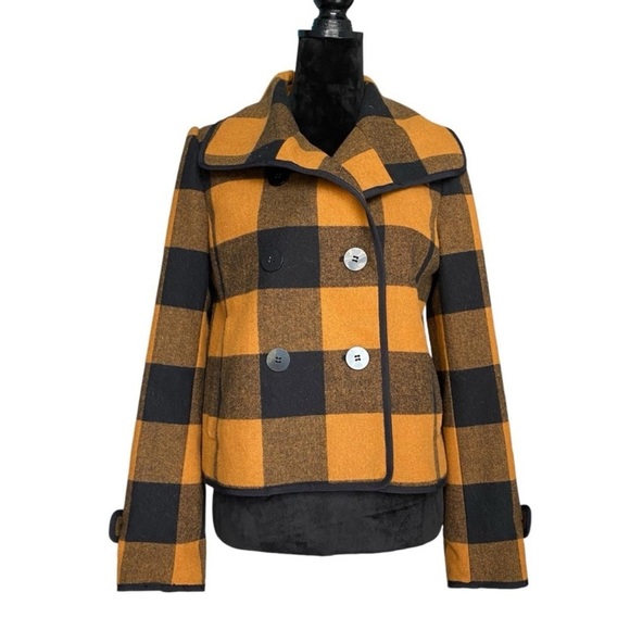 Ann Taylor LOFT Wool Blend Plaid Jacket – Black, Yellow & Brown – Size M - Picture 2 of 6